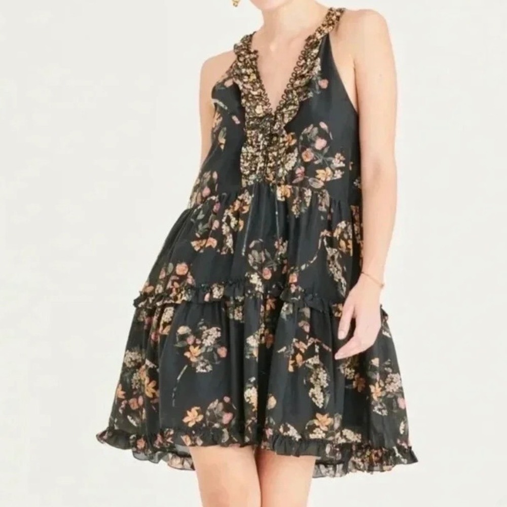 Super Natural Secret Mission Cape Town  Isabel Floral Tiered Mini Dress Black L